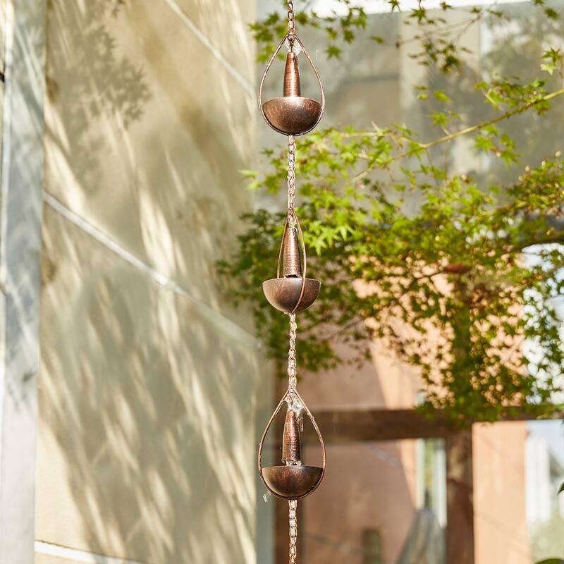 Glitzhome 8.5ft Faux Copper Bowl and Bell Shaped Rain Chain with Clip