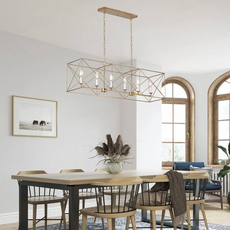Farmhouse Gold 6-Light Rectangle Kitchen Island Chandelier