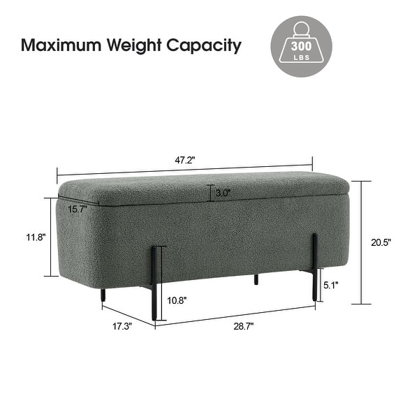 dimension image slide 0 of 3, MCombo Storage Ottoman Bench, Teddy Fabric Upholstered Footstool with Storage Space - 15.7"D x 47.2"W x 20.5"H