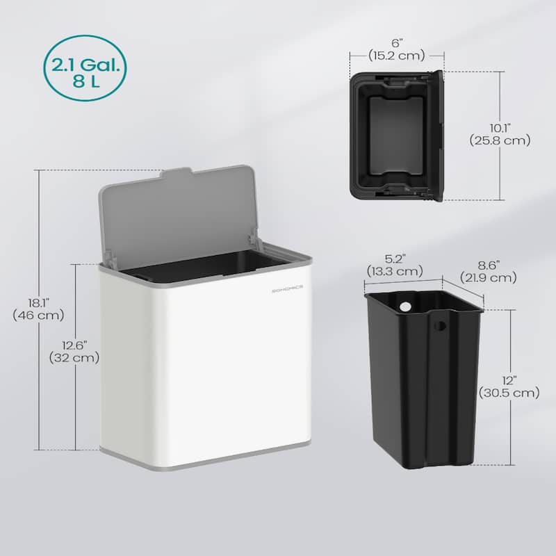 2.1 Gallon Hanging Trash Can with Lid for Kitchen Cabinet Wall Mounted or Countertop Use