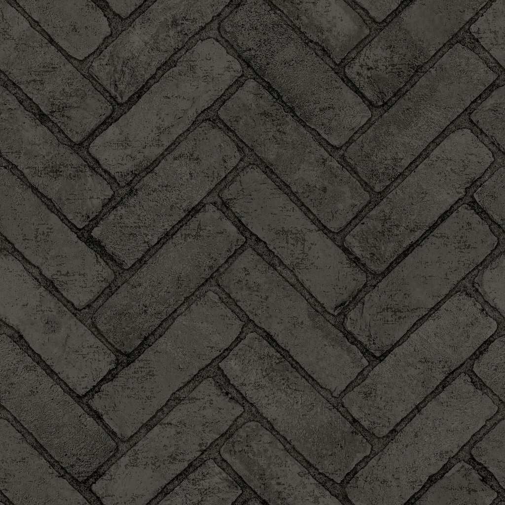 Chesapeake Canelle Black Brick Herringbone Wallpaper