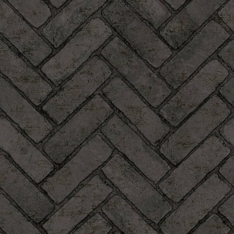 Chesapeake Canelle Black Brick Herringbone Wallpaper