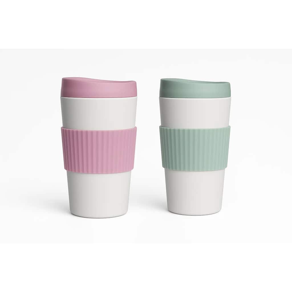 Mesa Hot Double Wall Travel Tumbler, Pink & Green, 20 oz, Set of 2
