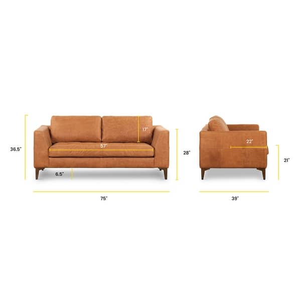 dimension image slide 2 of 12, Poly & Bark Calle 75" Genuine Italian Leather Apartment Sofa