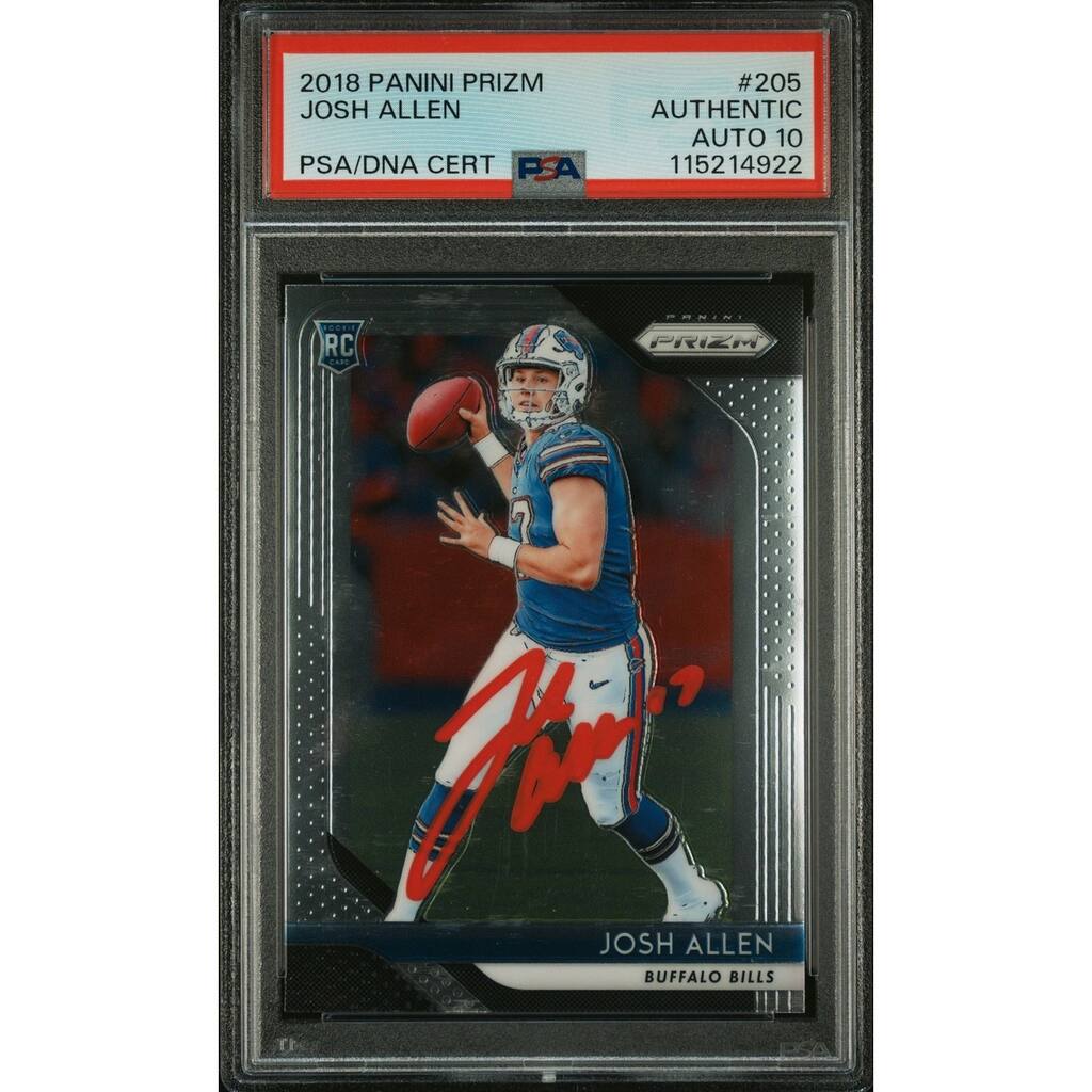 Josh Allen 2018 Panini Prizm Signed Football Rookie Card #205 Auto Graded PSA 10 Cert # 115214922 - 8' x 11'