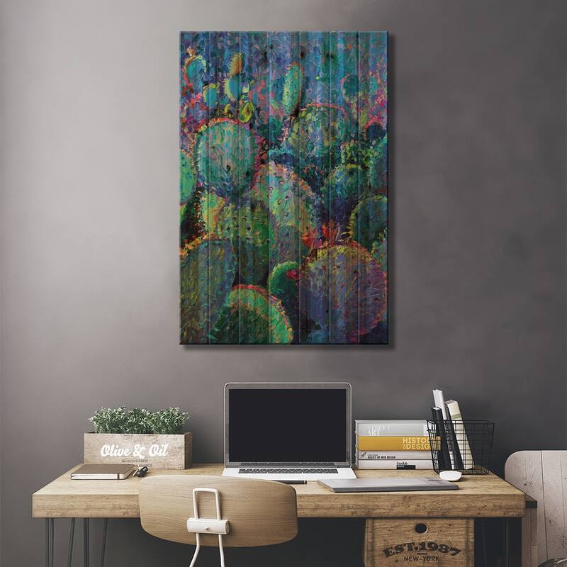 Cactus Refractus Print On Wood by Iris Scott - Multi-Color