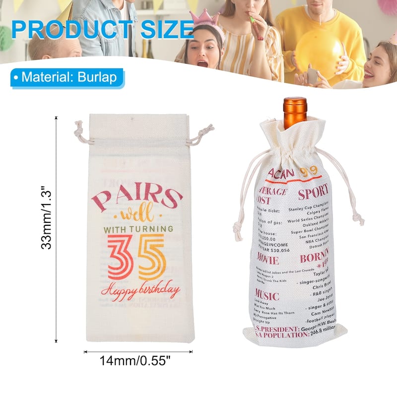 Happy Birthday Gifts Wine Bag for Women Men, Beige - 35th