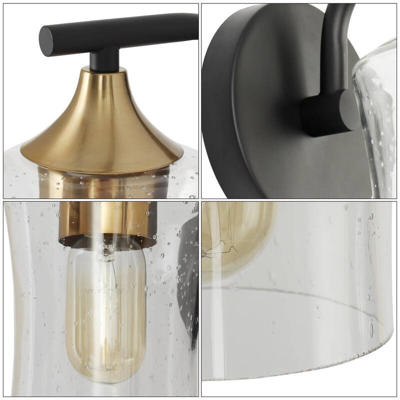 Modern 1-Light Black Gold Wall Sconce Glass Vanity Lights for Bathroom