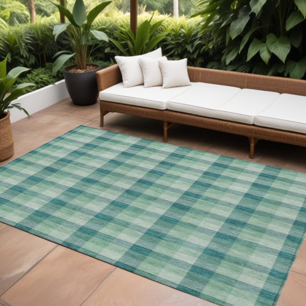 HomeRoots Plaid Transitional Rectangle Outdoor Rug