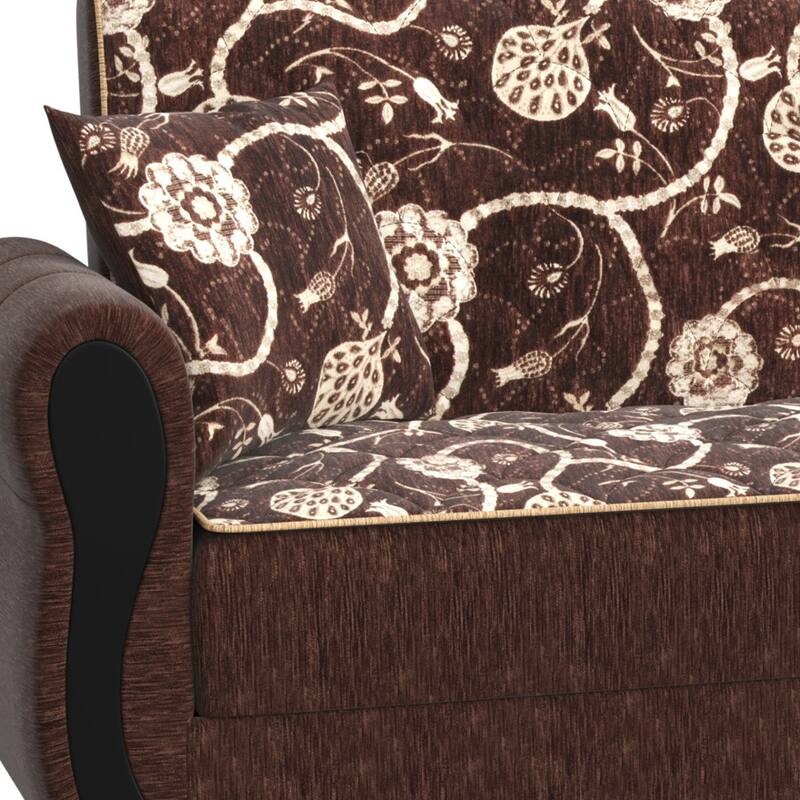HomeRoots 90" Brown Chenille Convertible Futon Sleeper Sofa And Toss Pillows With Storage