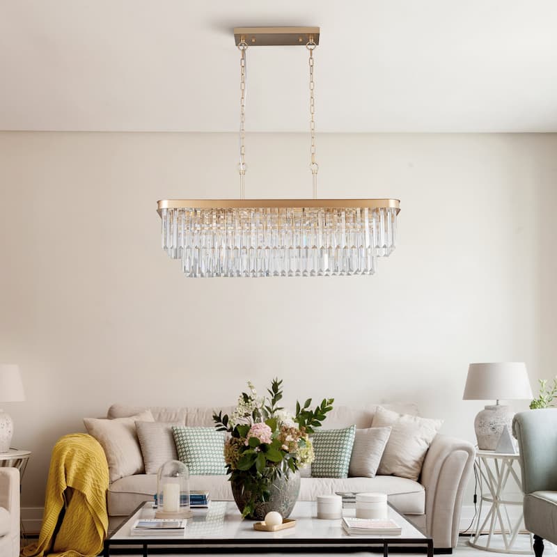 Rectangular Crystal Chandelier Adjustable,E12 Modern Industrial Crystal Lights, (Bulb Not Included)