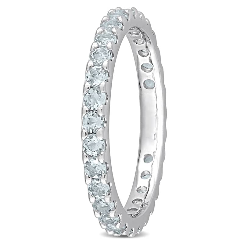 Miadora 10k White Gold Aquamarine Stackable Eternity Wedding Band Ring