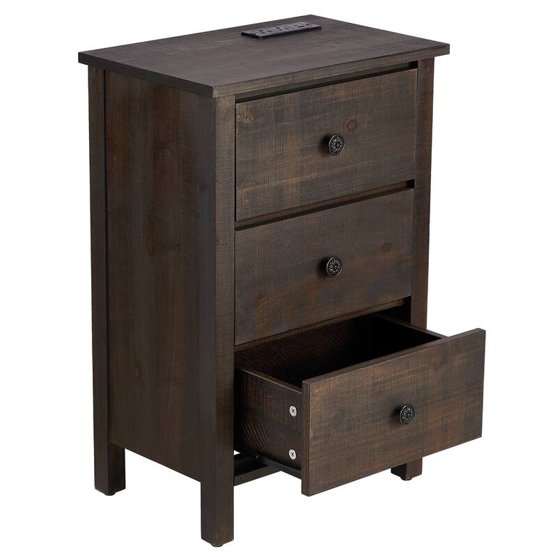 Brown MDF Wood 3-Drawer Bedside Table with Spacious Storage - Brown