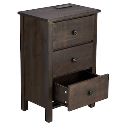 Brown MDF Wood 3-Drawer Bedside Table with Spacious Storage