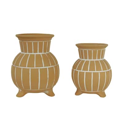 Set of Two Ceramic Bubble Vases in Tan