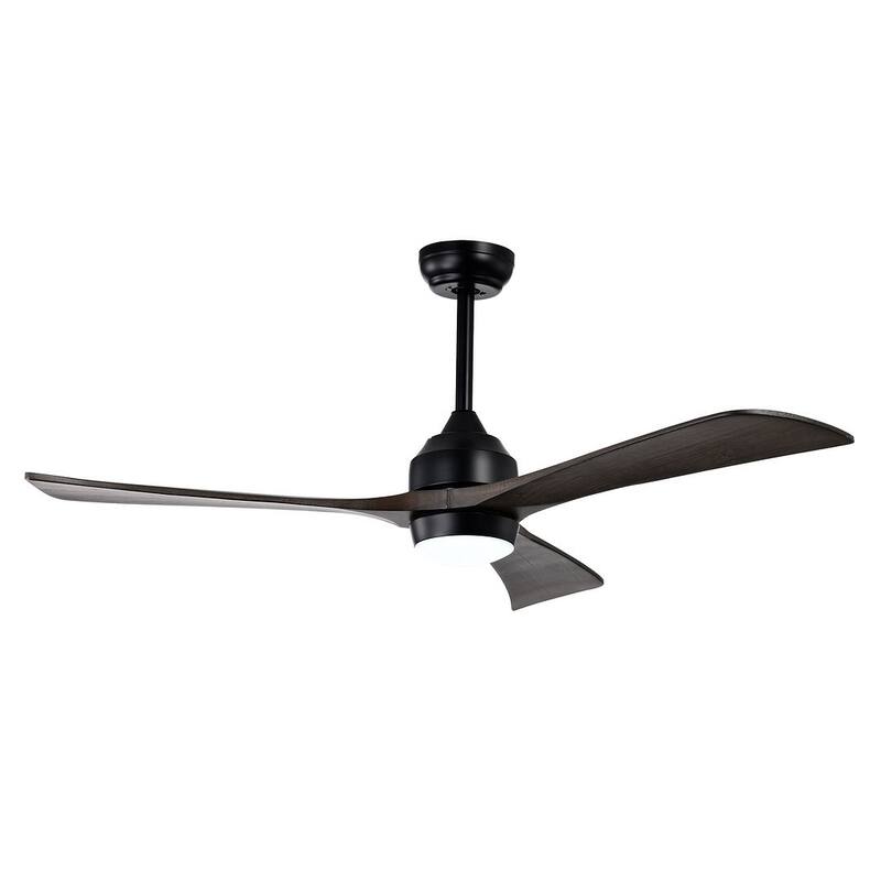 52 inch Smart Ceiling Fan Light with Remote Control with 3 Wood Blades,Flush Mount,Dimmable LED - Matte Black/Black Walnut