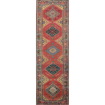 Hand Knotted Oriental 100% Wool Carpet Traditional Geometric Coral Tabriz Runner Rug - 12' 5'' X 3' 3''