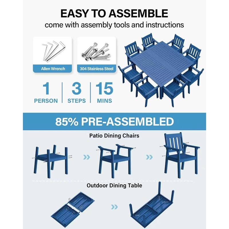 WINSOON 10-Piece HIPS All Weather Outdoor Patio Dining Sets with Umbrella Hole& Aluminum Frame,2-Table 8-Chairs