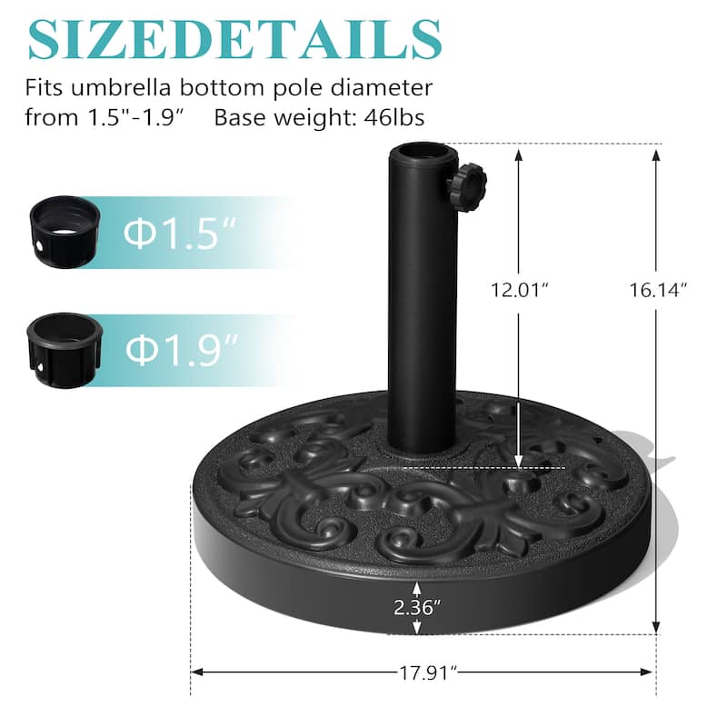 Pellebant 30 to 45 lbs Heavy Duty Patio Market Round Concrete Umbrella Base