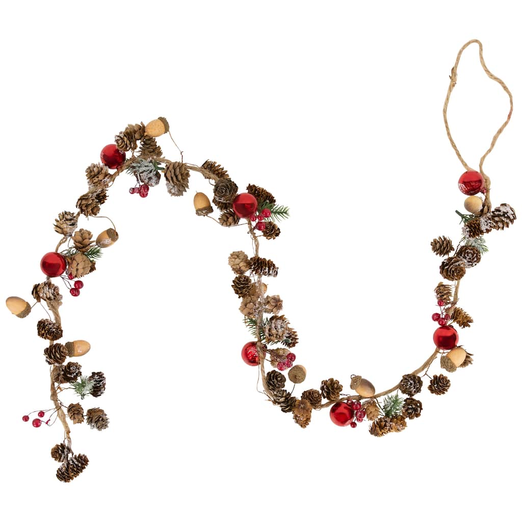 39.5" Pine Cones Berries with Ornaments Christmas Twig Garland - Unlit