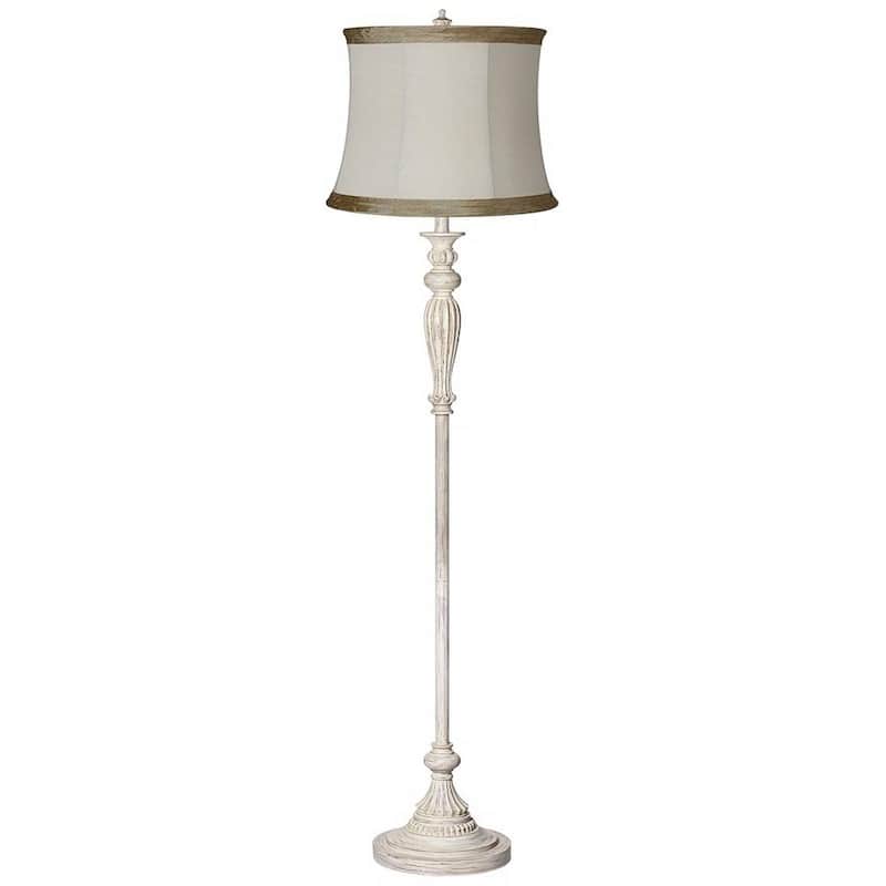 Vintage Floor Lamp 60" Tall Antique White Ivory Linen Drum Shade - 16" x 60"