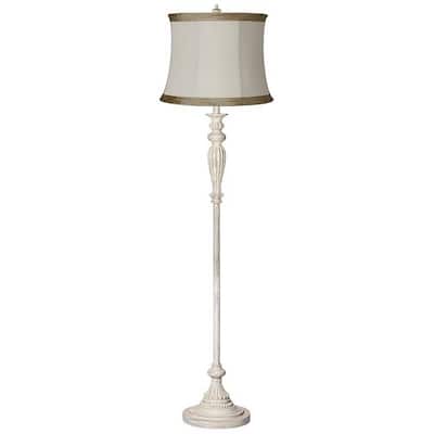Vintage Floor Lamp 60" Tall Antique White Ivory Linen Drum Shade - 16" x 60"