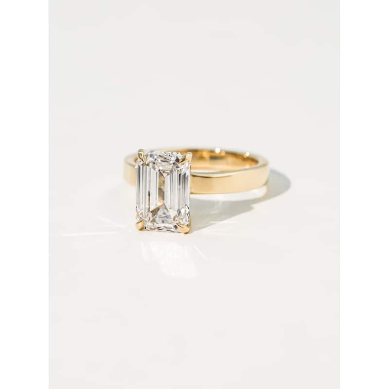 Kobelli 5 Carat Lab Grown Diamond Certified 14k Solid Gold Emerald-cut 3mm Plain Cigar Band Havana Engagement Ring (EF/VS)