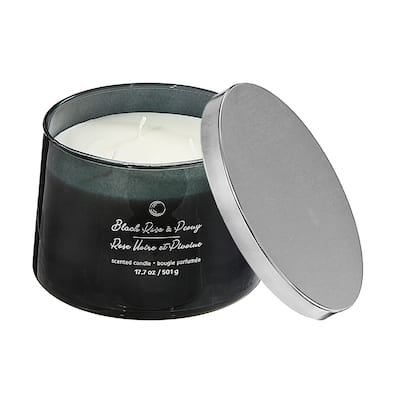 18Oz 3 Wick High Gloss Taper Candle Black Rose & Peony