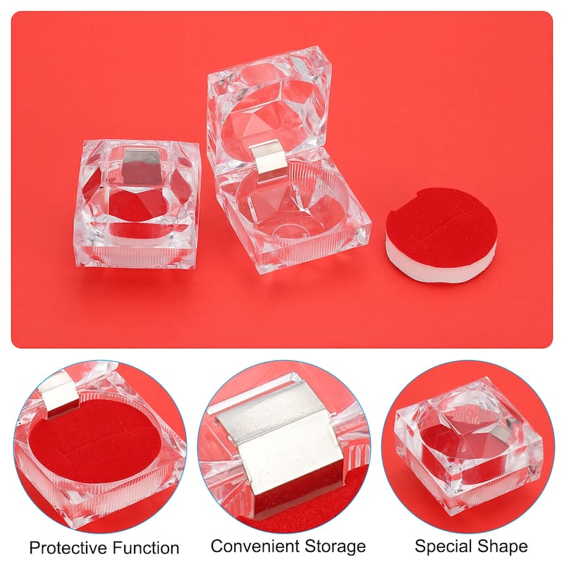 16 Pcs Clear Plastic Ring Boxes with Foam Insert for Wedding 1.8"x1.8"