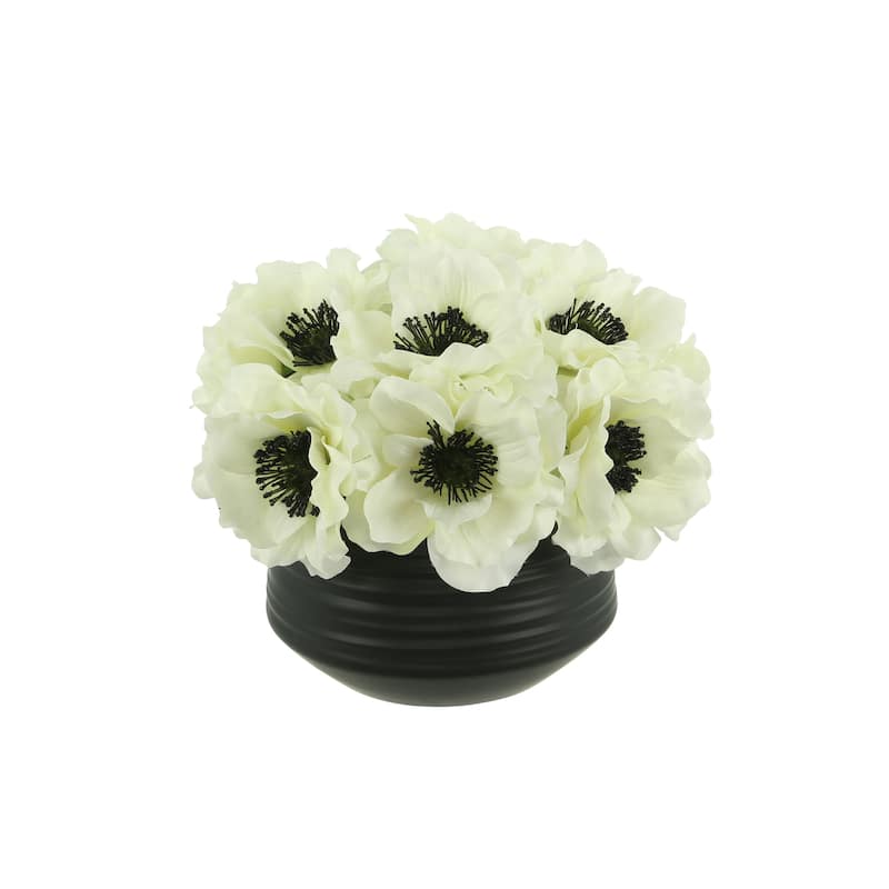 Anemone Floral Arrangement in a Small Planter - White, Black