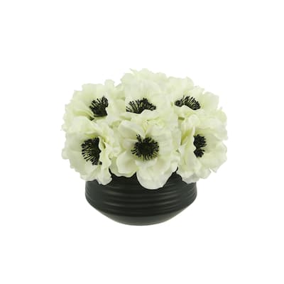Anemone Floral Arrangement in a Small Planter - White, Black