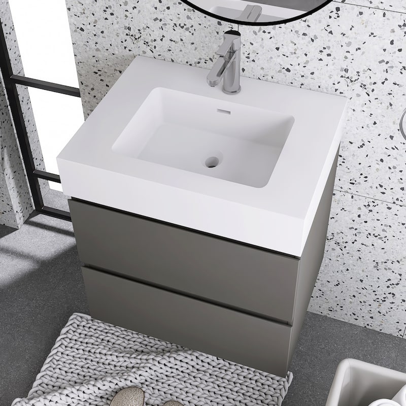 Floating Bathroom Vanity with Solid Surface Top