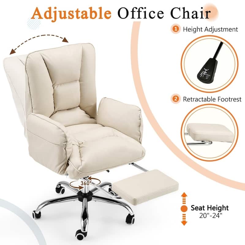 EROMMY Ergonomic Home Office Chair with High Back, Footrest, Lumbar Support, and Adjustable Height - Ideal for Vanity, Gaming