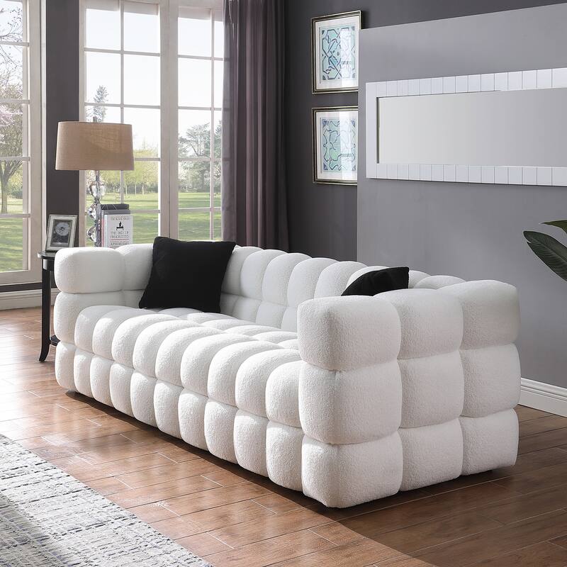 84.3 Length,35.83" Deepth,Human Body Structure,Marshmallow Sofa,Boucle Sofa,White Color,3 Seater