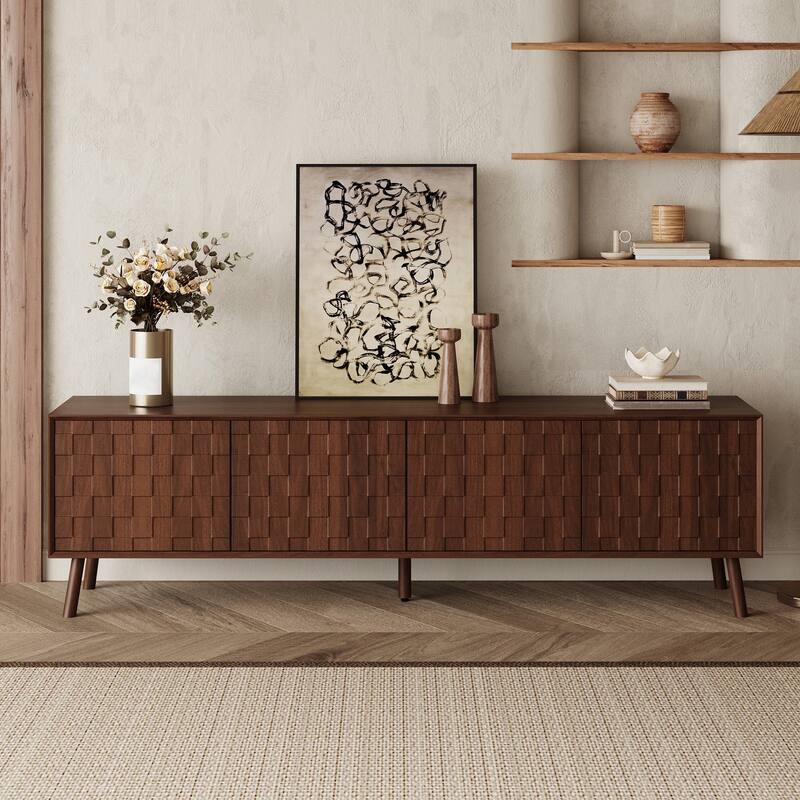 70 in with Solid Wood Legs TV Stand - n/a - Brown