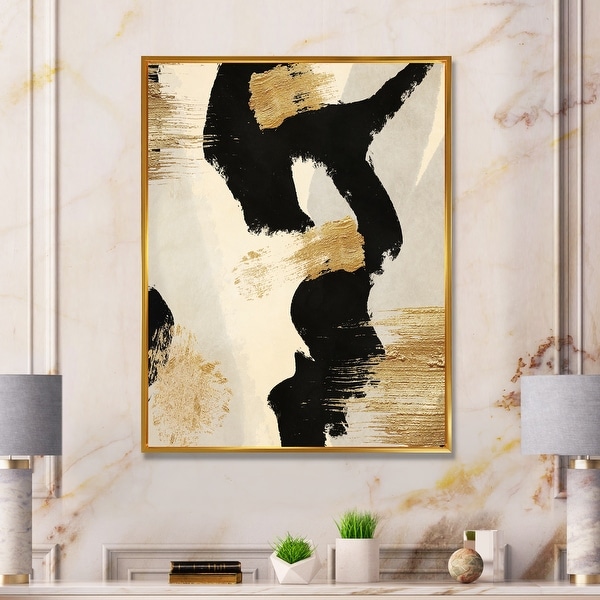 Designart Woman Lips With Black Leather and Gold Foil Modern