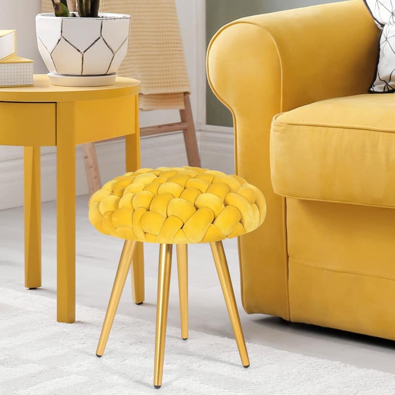 Adeco Round Velvet Ottoman Foot Rest Stool