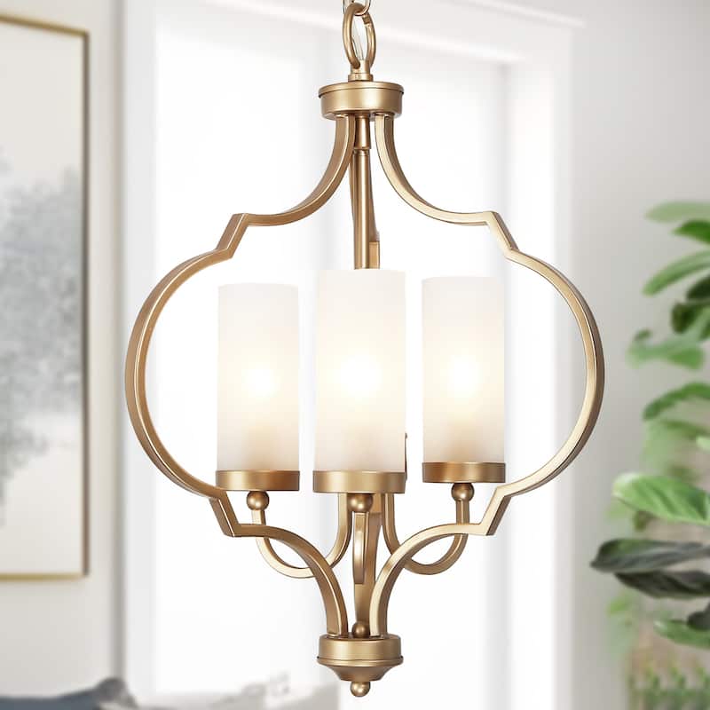 Malryn Modern 3-Light Black Gold Chandelier Frosted Glass Kitchen Island Lights