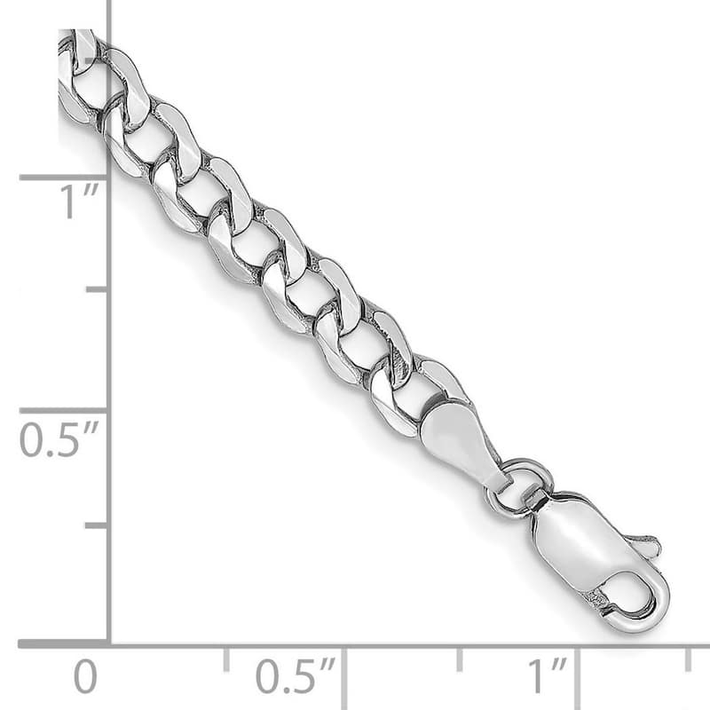Curata 14k White Gold Hollow Polished Lobster Claw Closure 4.3mm Semi-solid Curb Link Chain Bracelet - 7 Inch
