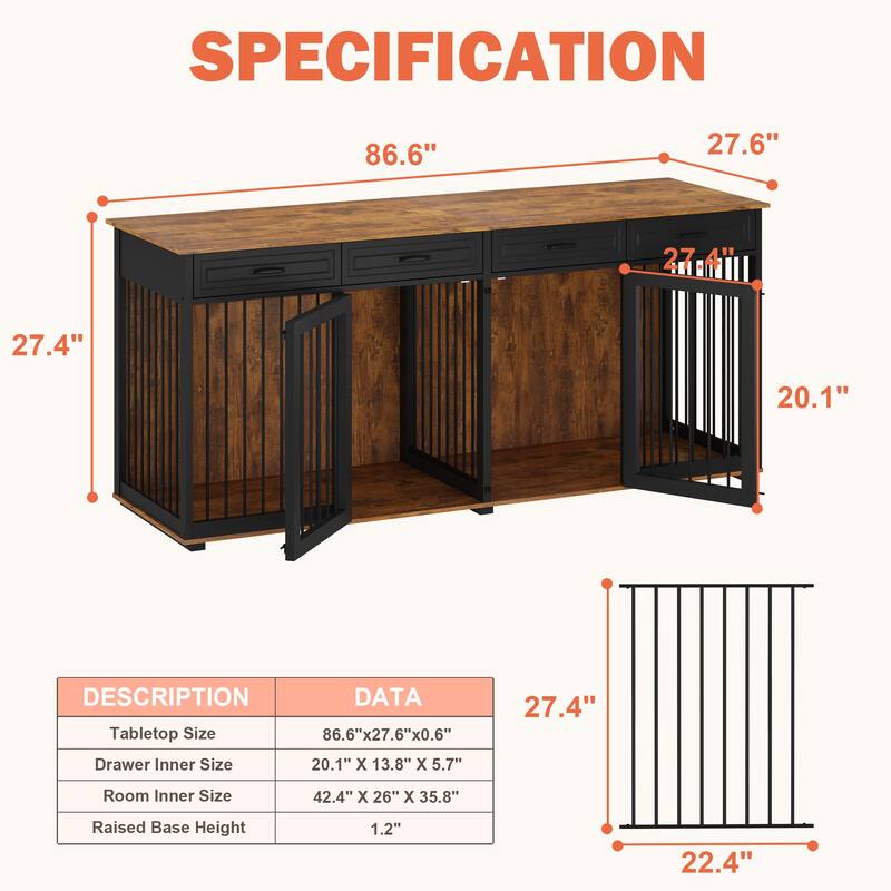 Spacious Dog Crate Furniture w/Convenient Drawers Dog Kennel Solution