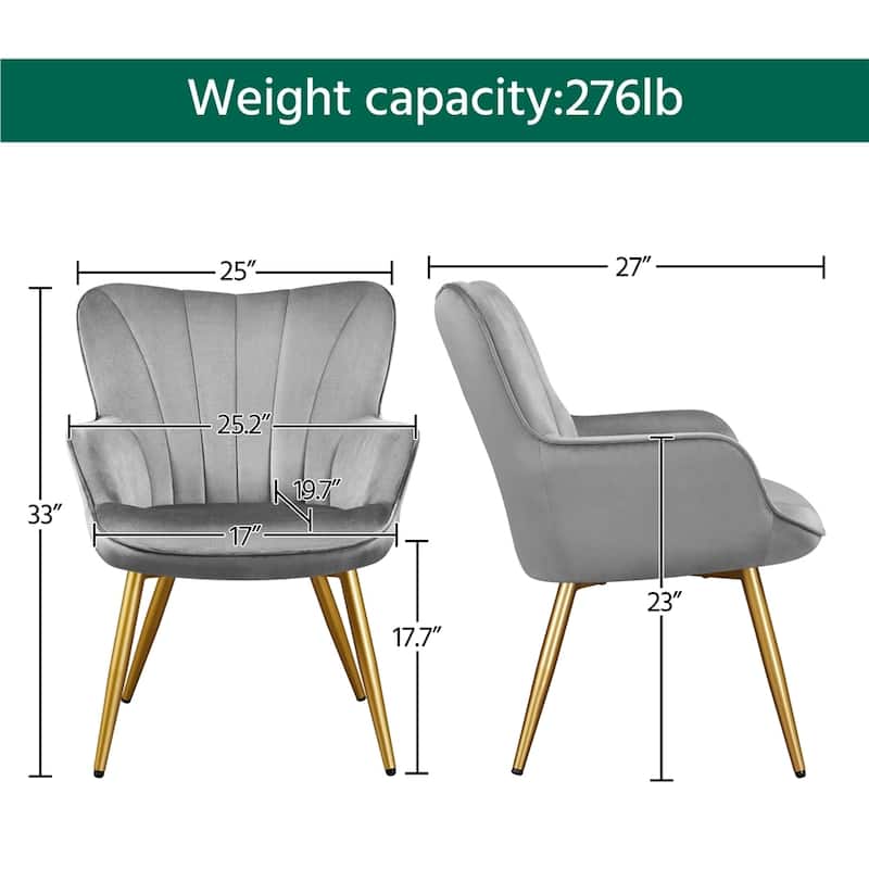 Yaheetech Modern Pleated Curved Back Velvet Accent Chair Modern Armchair for Living Room
