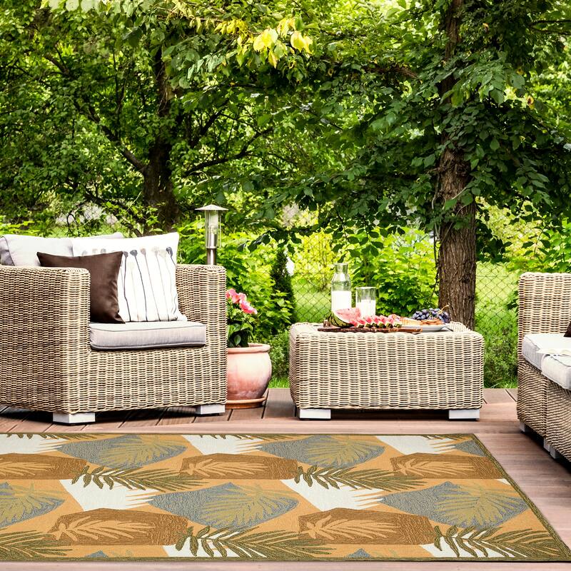 Liora Manne Capri Patchwork Palms Indoor/Outdoor Rug