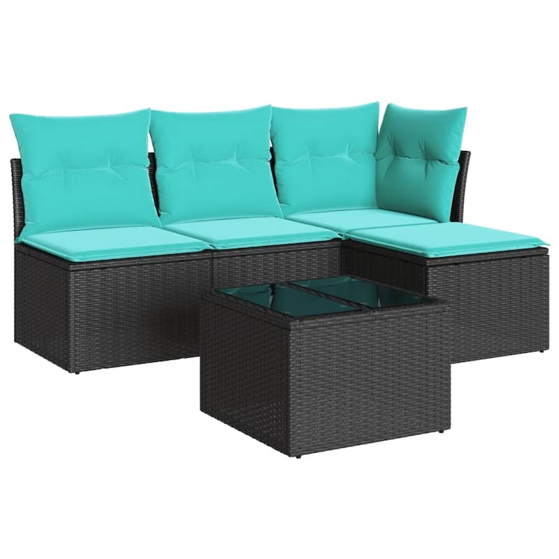 vidaXL 5 Piece Patio Sofa Set with Cushions Black Poly Rattan - 67.7x27.2x46.1-With table