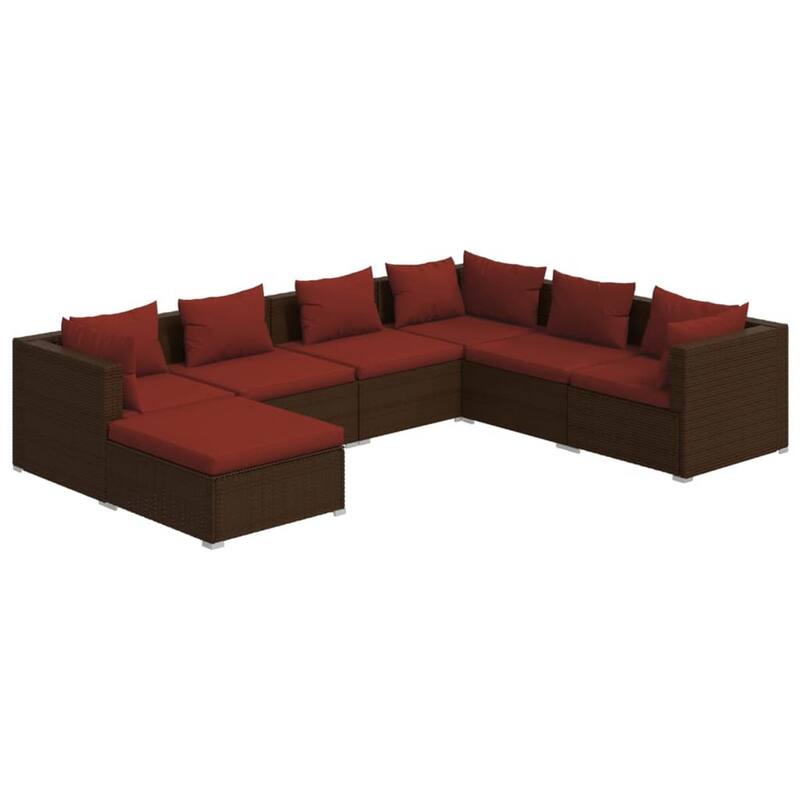 Joez 7pc Outdoor Modular Lounge Sofa Set, Footrest, Brown Rattan, Red