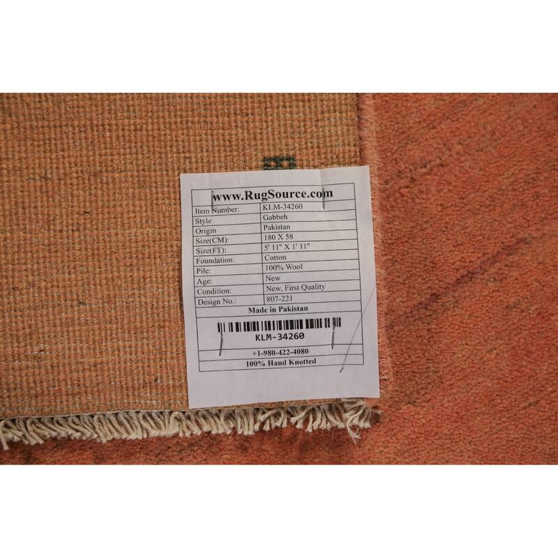 Orange Gabbeh Oriental Runner Rug Handmade Hallway Wool Carpet - 1'11" x 5'11"