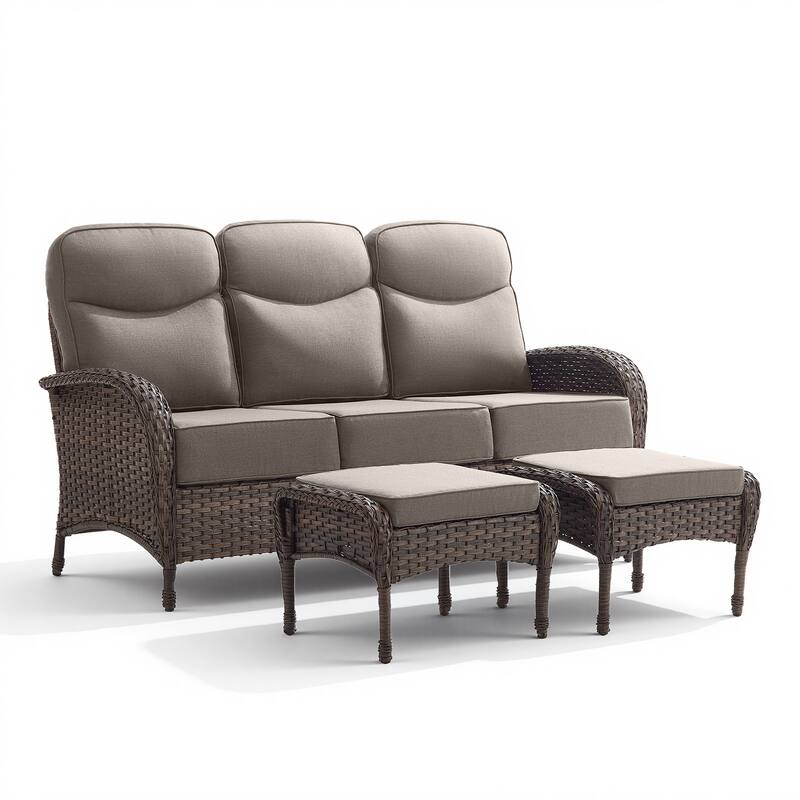 Pocassy Outdoor Wicker Patio Sofa with Swivel Chair Ottoman Sets