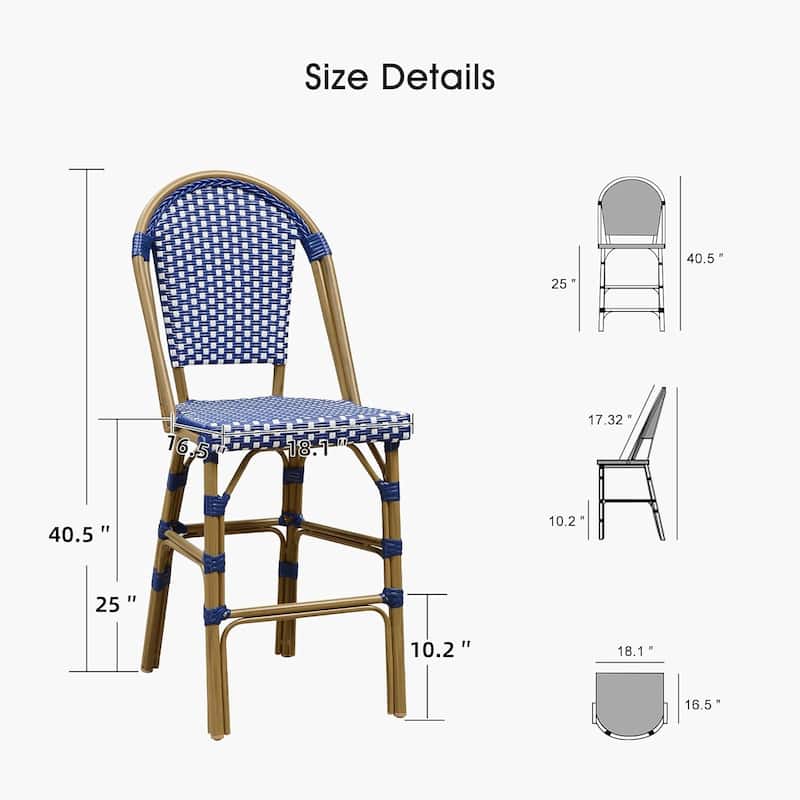 PURPLE LEAF White Print Finish Patio Bar Chairs with Back Rattan Bar Chairs French Bistro Set for Kitchen Outdoor Counter Stool