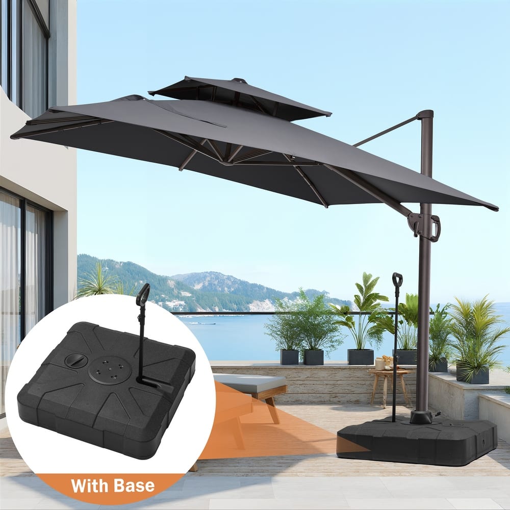 9x11FT Outdoor Patio Dual Top Umbrella Cantilever Offset with Rod Base