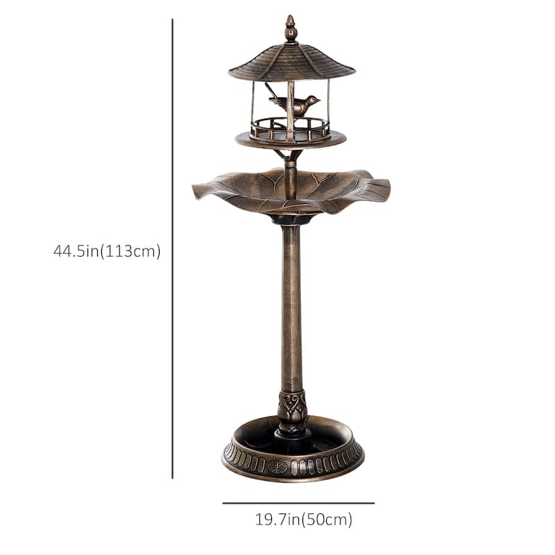 Outsunny 3-in-1 Resin Free Standing Garden Pedestal Bird Bath Bowl Feeder Planter - Bronze