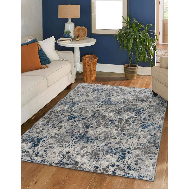 Admire Home Living Lucio 1242 Transitional Floral Area Rug - 3'3" X 4'11" - Blue